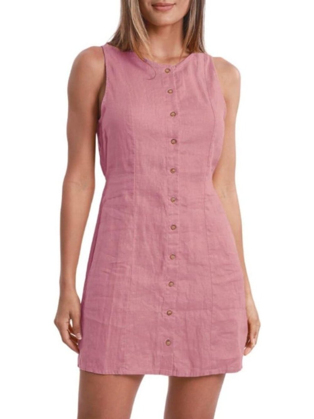 Linen Button Down Mini Tank Dress for Women - Lightweight, Casual Summer Style